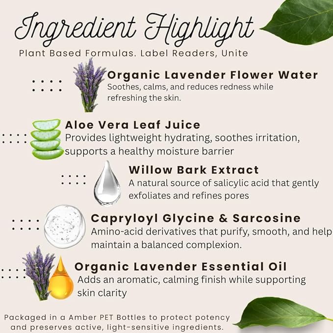 Hydrating Lavender Facial Mist – Natural Face Spray Toner with Pure Lavender Hydrosol – Refreshing & Calming Skincare Mist for Dry or Sensitive Skin – 4 fl oz by Boho Aromatic