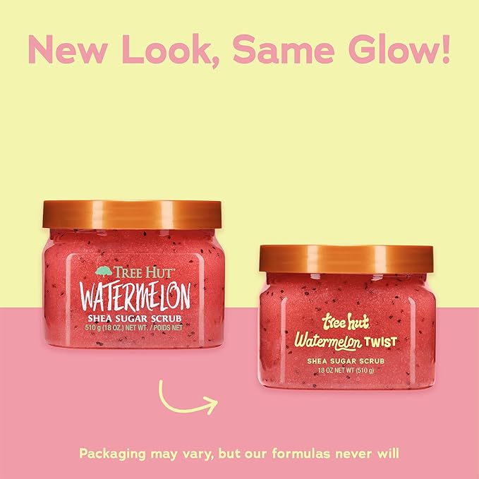 Tree Hut Watermelon Shea Sugar Scrub, Exfoliating, Hydrating & Moisturizing Body Scrub with Shea Butter & Nourishing Essential Oils, Smooth & Soften Skin, 18 oz