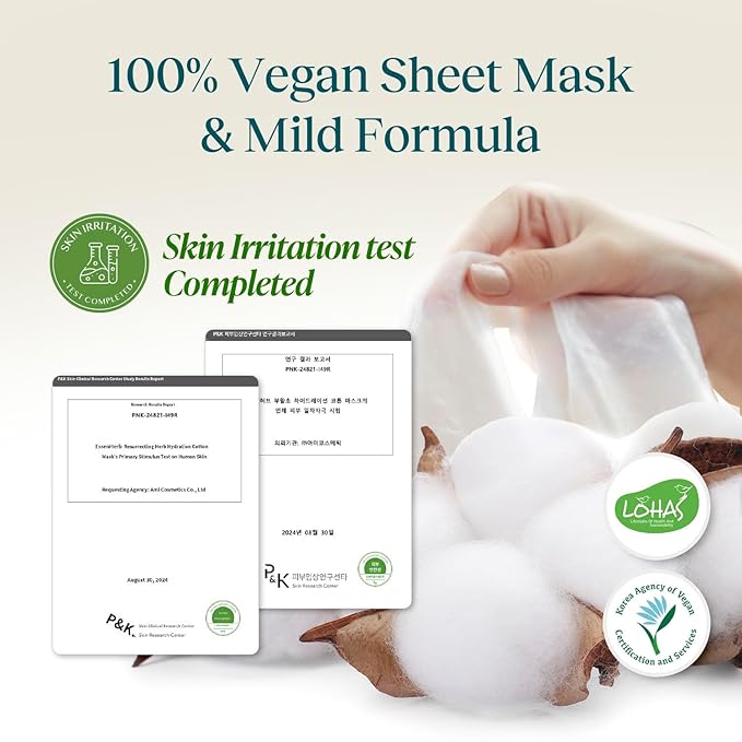 Tea Tree Relief Cotton Mask, Soothing & Hydrating, Vegan, Korean Skin Care Face Mask 23g*5sheets (Lemon Dill)
