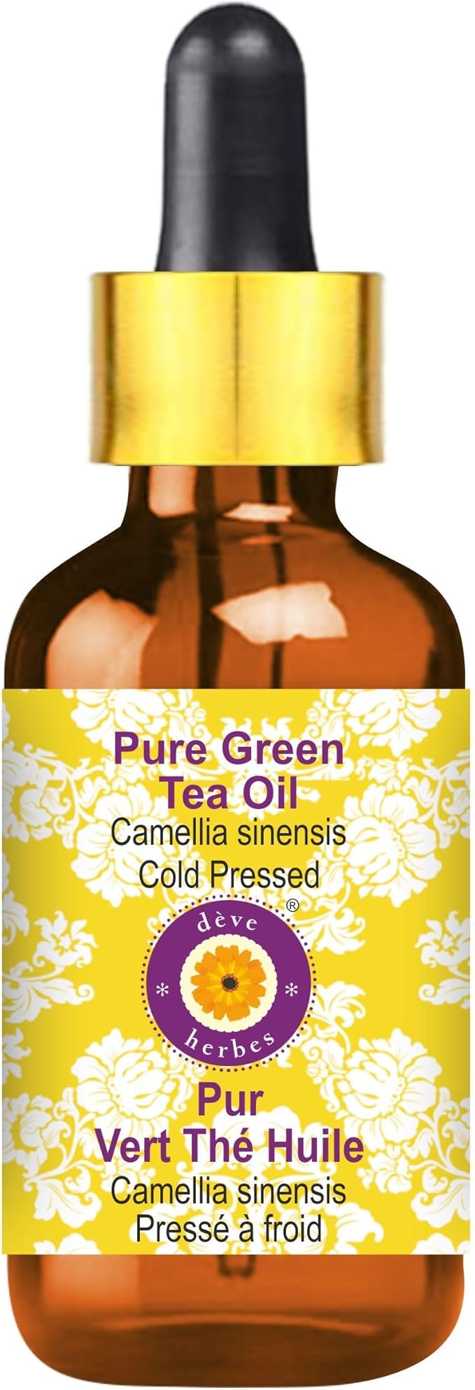 Deve Herbes Green Tea Oil (Camellia sinensis) with Glass Dropper | Cold Pressed | Pure | Natural | for Diluting Essential Oils | for Skin & Massage | Non-Sticky | Lightweight | Unisex | 30ml (1 oz)