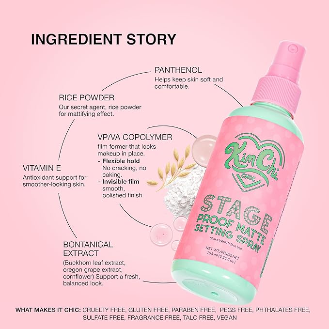 KimChiChic Beauty Stage Proof Matte Setting Spray, Makeup Finishing Mist and Fixative for All Skin Types, 3.55 fl oz