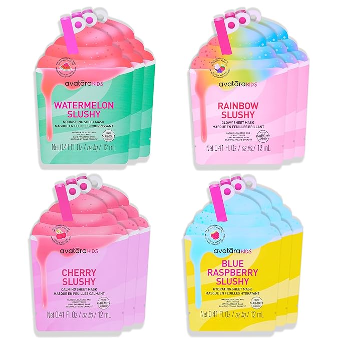 Avatara Sheet Mask Set, Facial Mask Variety Sets (Kids Slushy 12 Pack)