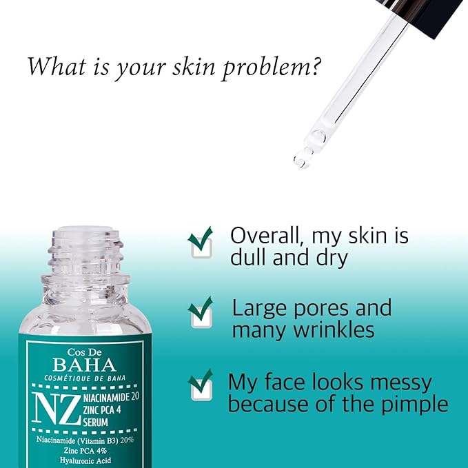 Cos De BAHA Niacinamide 20% + Zinc PCA 4% Serum 1 Fl Oz - Pore Reducer, Uneven Skin Tone Treatment, Diminishes Acne Prone, Skin Balancing Pore Reducing, Restores Elasticity (30 ml)