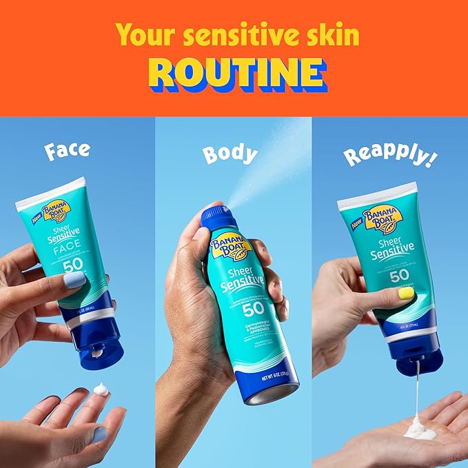 Banana Boat Sheer Sensitive Body Spray, SPF 50, 6oz (Pack of 2)