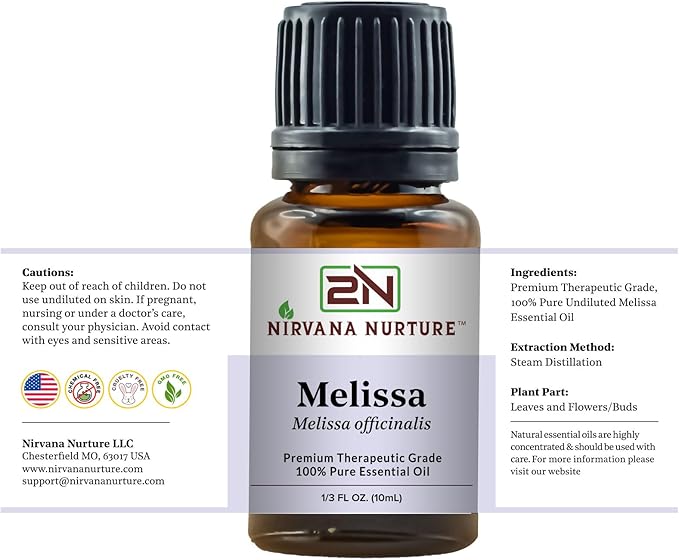 Melissa Essential Oil, 100% Pure Undiluted, Aromatherapy Oil for Diffuser, Hair & Skin Care