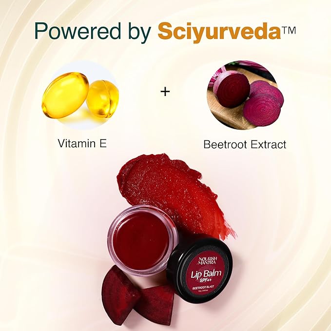 Nourish Mantra - Beetroot Blast Lip Balm with SPF | Made with Olive oil, Shea Butter, Vitamin E and Avocado Oil | For Dry, Chapped & Dark Lips | Best for Both Women and Men | 12g (Pack of 1, Beetroot)