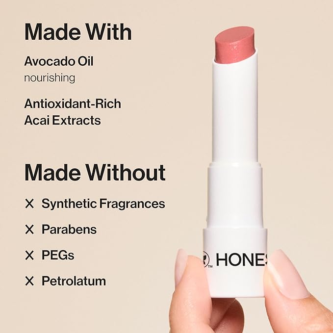 Honest Beauty Moisturizing Vegan Tinted Lip Balm, Antioxidant-Rich Acai Extracts, Avocado Oil, Paraben-Free Cruelty-Free, Dragon Fruit