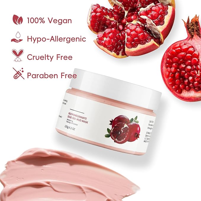 Clay Mud Face Mask for Women,Pomegranate Dead Sea Mud Facial Mask Skincare,Deeping Cleansing,Oil Control,Hydrating Face Cleaning Clay Masks for All Skin Types (4.2OZ)