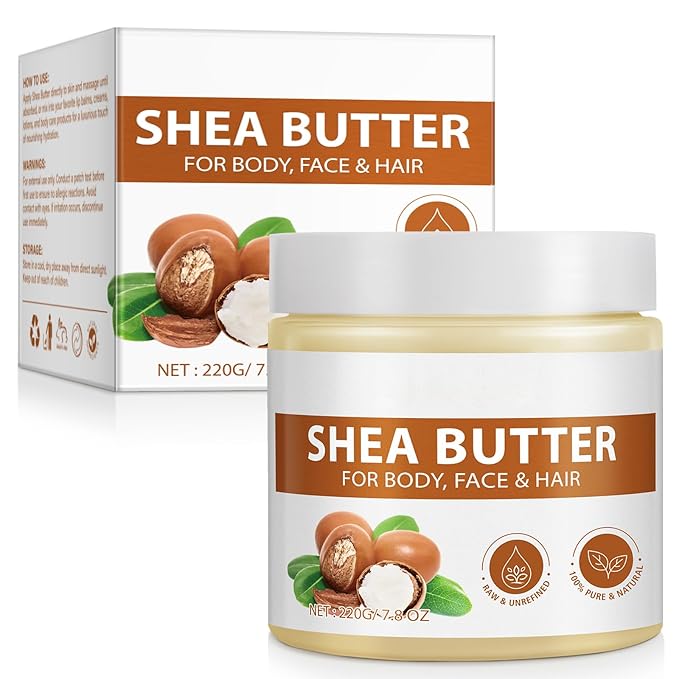 Shea Butter Raw Organic for Face Body Skin Hair, Pure Natural Unrefined Raw Shea Butter Moisturizing Dry Skin with Vitamin A, E & F to Make Lotion for DIY Lip Balm, Hand Cream Body Butter Soap 7.8 OZ