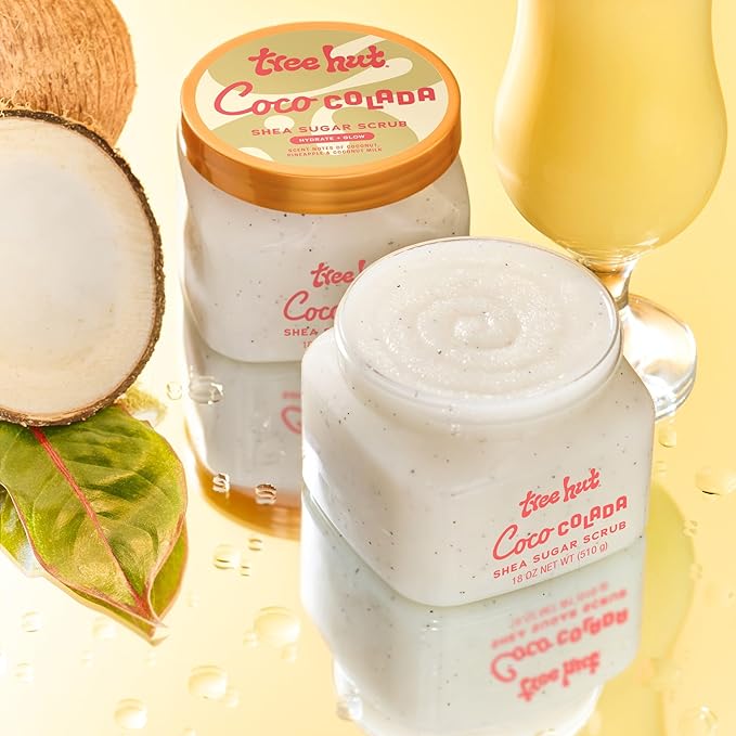 Tree Hut Coco Colada Shea Sugar Scrub, Exfoliating & Hydrating Body Scrub with Shea Butter & Essential Oils, Smooth & Soften Skin, 18 oz