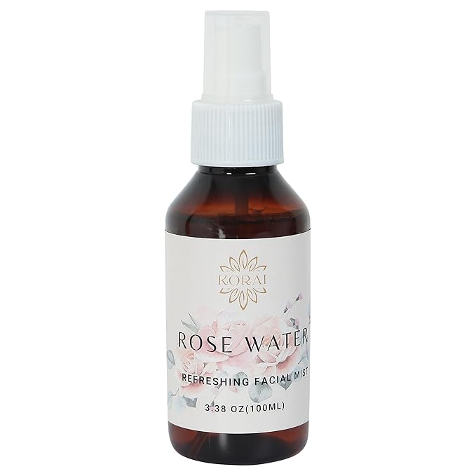 KORAI Facial Rose Water Spray 3.38oz (100 ml) 100% Natural Rose, All Skin Types for Face and Body, Made Without Dyes or Alcohol, Hypoallergenic, Vegan, Cruelty Free