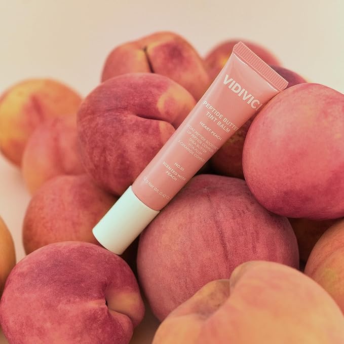 VIDIVICI Peptide Butter Tint Balm | 10 Color Variants, Moisturizing Lip Tint with Melting Peptide Complex™ & Sheer Tinted Glow - 05 HEART PEACH (12g, 0.42Oz)