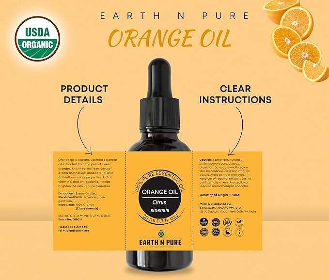 Earth N Pure Orange Essential Oil Natural and Therapeutic Grade 30 ml