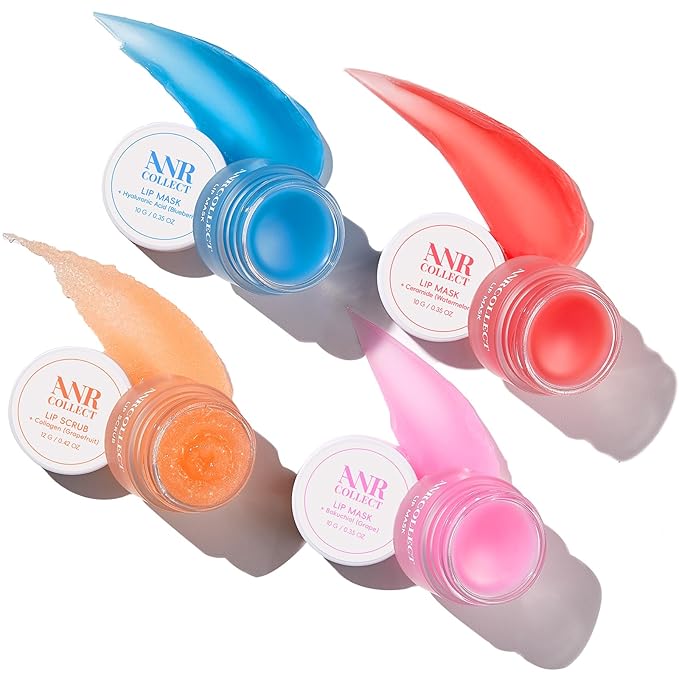 ANRCOLLECT Lip Care Set - Exfoliating Scrub + 3 Overnight Masks for Soft, Hydrated Lips, 4-Pack Gift Set
