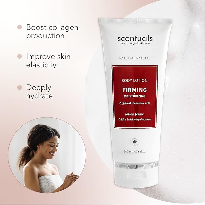 Body Lotion Firming Cream, Moisturizer Made With Hyaluronic Acid and Caffeine, Body Serum to Boost Collagen Production, with Essential Oil Blend Lemon, Rosemary, and Bergamot, 200 ml, 6.76 fl.oz
