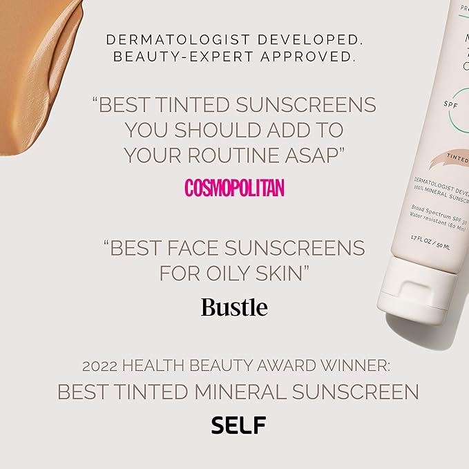 MDSolarSciences Mineral Tinted Crème Sunscreen SPF 30 | Water-Resistant, Broad Spectrum UV Protection | Blendable Micronized Zinc Oxide Cream | Natural Matte Finish for All Skin Types (1.7 Fl Oz)