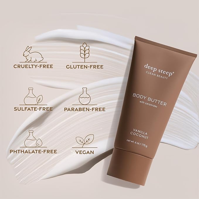 Deep Steep Body Butter, 6 oz – Rich Moisturizer with Ceramides, Coconut Oil, Argan Oil & Aloe Vera – Vegan, Clean Beauty, Smooth & Hydrated Skin (6 Ounces, Pure Coconut)