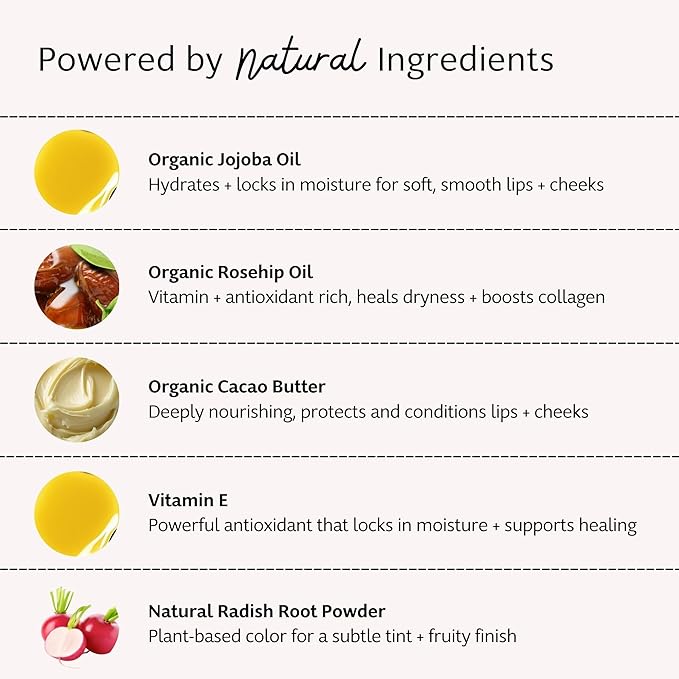 Slo | Natural Lip Balm - All Natural Ingredients, Vegan & Cruelty Free, Hydrating & Soothing, Plastic Free | Raspberry + Rosehip & Cherry + Blush & Vanilla + Cacao | 3 Pack (3 x 0.28oz/8g)