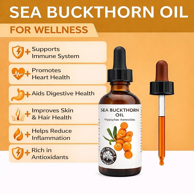 Best Nature's Cosmetics Sea Buckthorn Berry Oil – 100% Pure, Cold-Pressed & Unrefined – For Skin, Hair & Cosmetic Use – Made in Canada – 2 fl oz / 60 ml