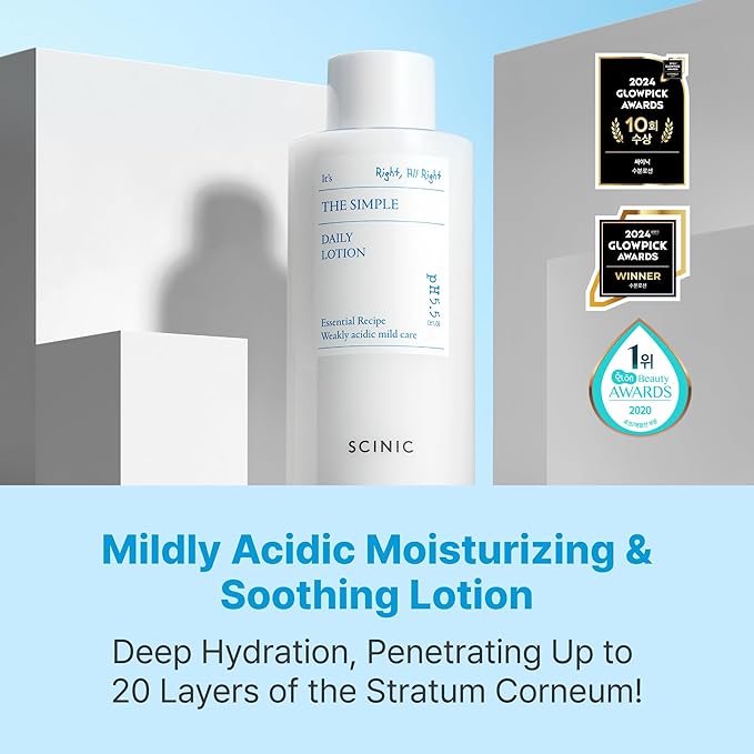 SCINIC The Simple Daily Lotion | Vegan Face Lotion for Sensitive and Irritated Skin | pH-Balanced Moisture Lotion with Madecassoside & Aloe Vera Leaf Juice | Korean Skin Care (4.9 fl.oz)