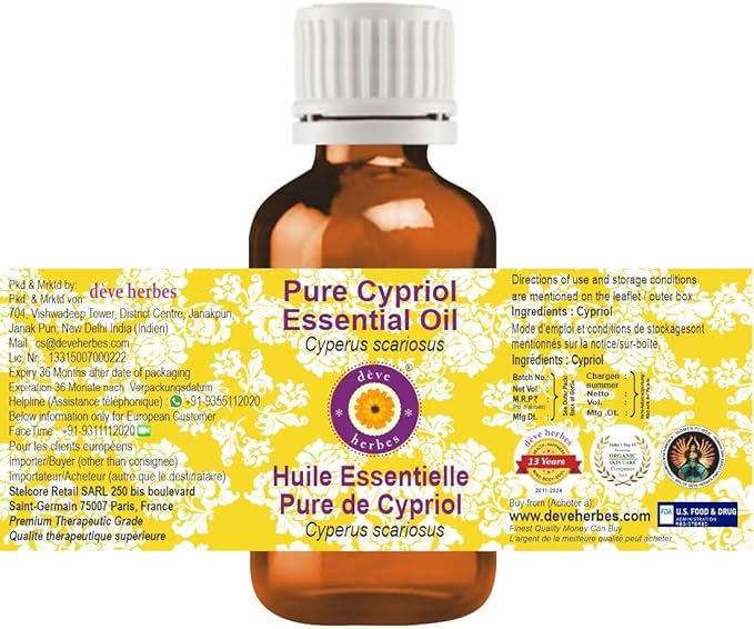 dève herbes Pure Cypriol Essential Oil (Cyperus scariosus) Steam Distilled 15ml (0.50 oz)