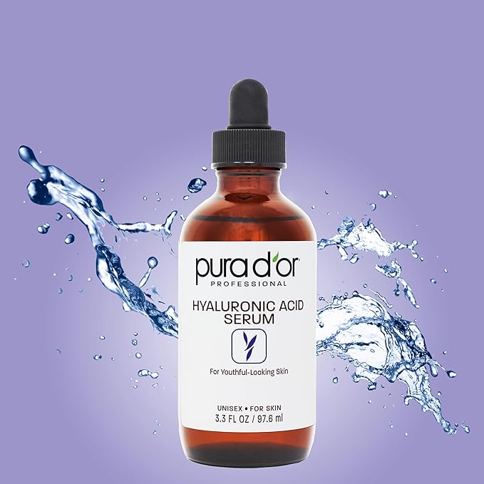 PURA D'OR 3.3 Oz Hyaluronic Acid Serum For Deep Hydration - Anti-Aging, Plumping & Moisturizing Formula For Smooth, Supple Skin - Natural Skincare Boost - Fine Lines & Wrinkle Reducer