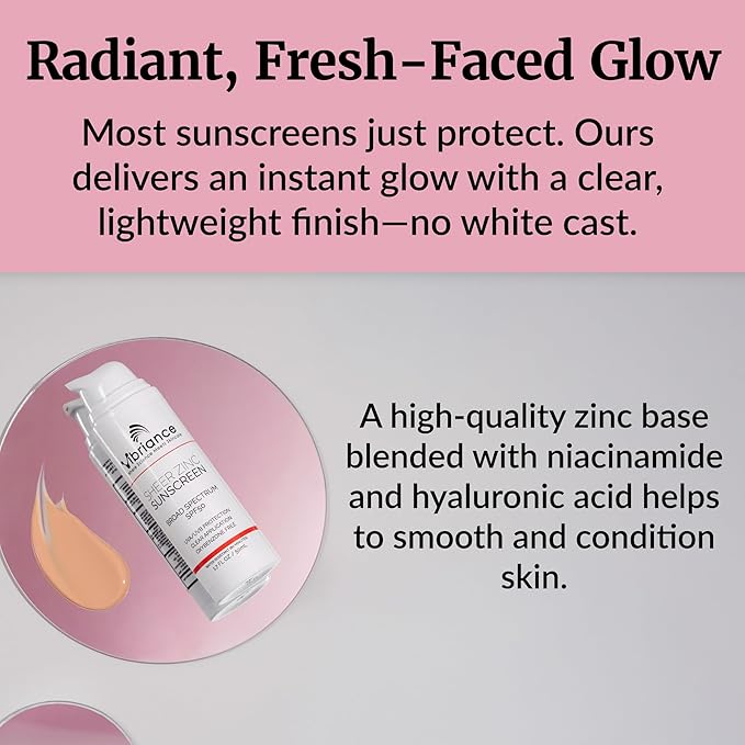 Vibriance Sheer Zinc Sunscreen - Tinted Sunscreen for Face SPF 50, Lightweight Facial Moisturizer with Niacinamide, Hyaluronic Acid - 1.7 fl oz