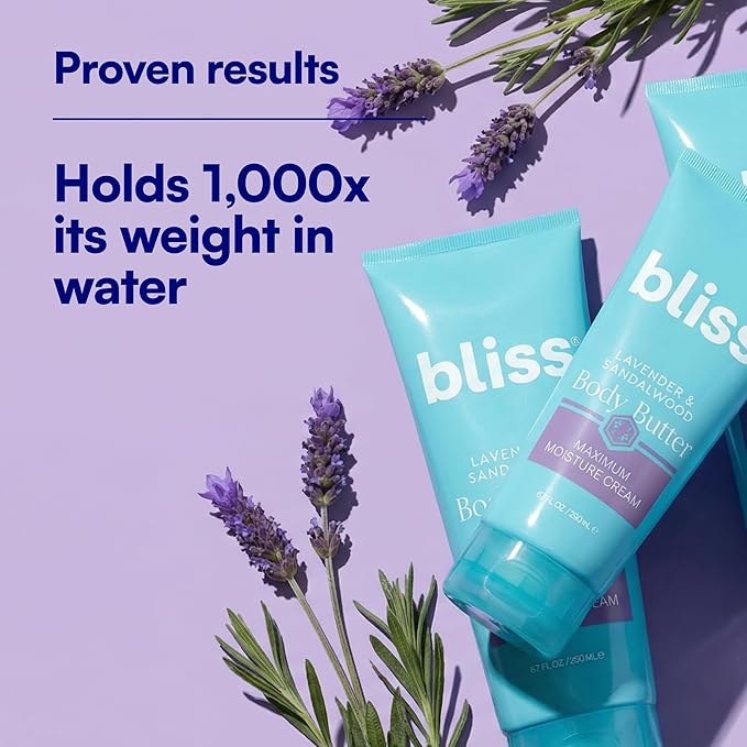 Bliss Body Butter - Lavender and Sandalwood - Maximum Moisture Cream - 6.7 Fl Oz - Body Lotion for Dry Skin - Long-Lasting Moisturizer for Women & Men - Vegan and Cruelty-Free