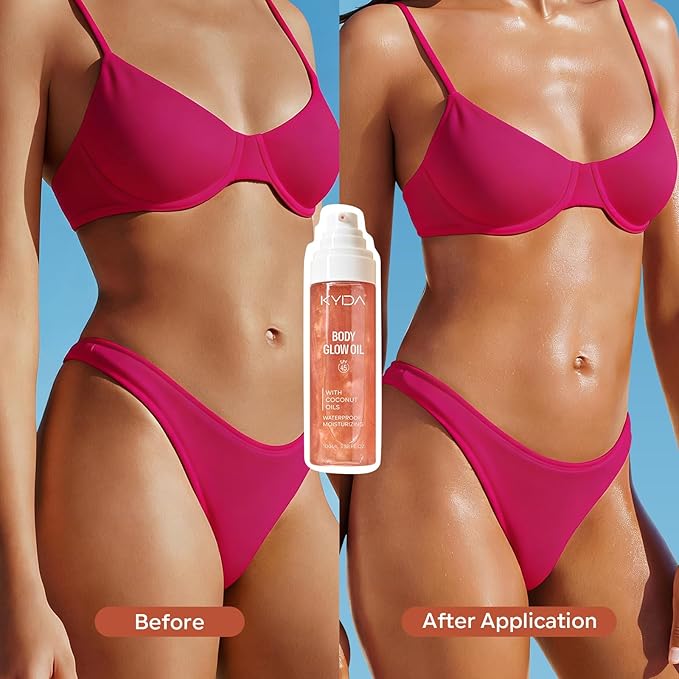 KYDA Travel Size Sunscreen,SPF 45 Sunscreen Spf Body Oil with Gold Mica, Sun-kissed Glow Skin Illuminator, Moisturizing Coconuts Summer Sunscreen, Water Resistant,3.38 fl oz, ROSE