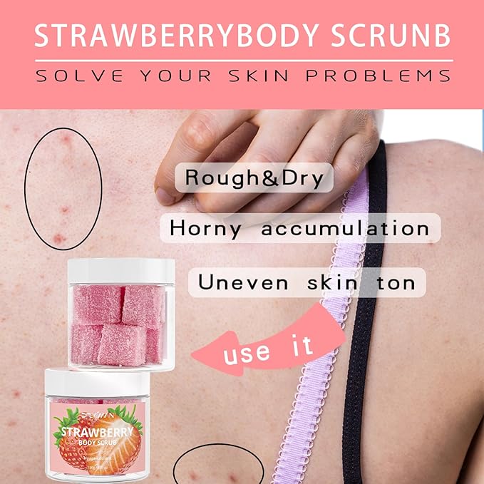 Strawberry Sugar Body Scrub – Pink Gift for Women, Exfoliating Body Scrub with Shea Butter & Jojoba Oil, Smooths & Softens Dry Skin, Paraben-Free, 5.29oz
