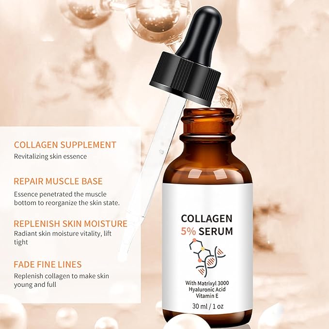 5% Collagen Serum, Anti Aging Serum for Women with Collagen and Matrixyl 3000 Skin Tightening, Helps Lift, Plump, & Firm Sagging Skin for Face 1 Fl Oz