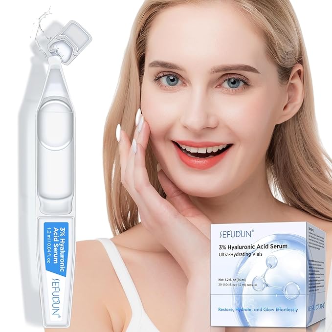 3% Pure Hyaluronic Acid Face Serum, Ultra-Hydrating Vials, 24 Hour Hydrate & Reduce Wrinkles, Anti Aging Serum,Moisturizer for Dry & Sensitive Skin(1.2 fl.oz/30pcs)