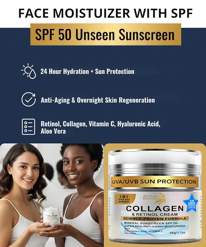 Anti-Aging Face Moisturizer for Face, Face Moisturizer with SPF, Collagen, Retinol, Hyaluronic Acid Cream, Age-Defying, Lift & Firm Cream, Sunscreen for Face, Lotion, Great for Dry, Aging Skin 1.7oz