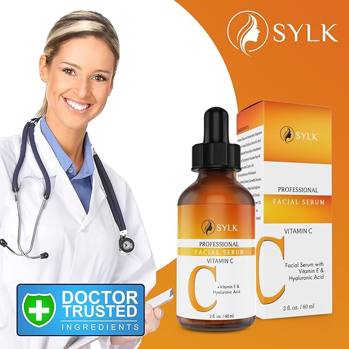 Sylk Vitamin C Serum For Face with Hyaluronic Acid & Vitamin E – Brightening Serum – Treatment for Anti Aging, Dark Spots, Tone, Fine Lines & Wrinkles - Microneedling - Korean Skincare - 2 fl oz