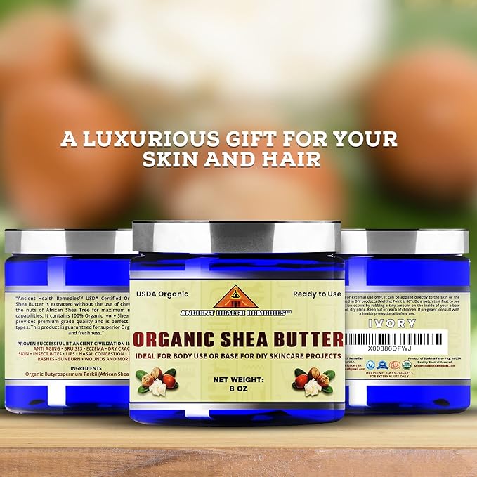 USDA Certified Organic Unrefined Raw AFRICAN IVORY SHEA BUTTER BLOCKS/JAR Bulk Size Grade A for Anti Aging, Dry Skin, Base for DIY Body Butter, Beauty, Skin Moisturizer & Hand Cream