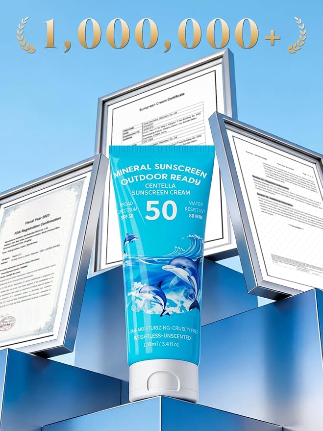 Reef Safe Sunscreen SPF 50, Travel Size Zinc Oxide Mineral Sunscreen, Natural Organic Centella Extract, Lightweight No White Cast, Non-Greasy, For Women & Men, Outdoor Beach Home Office Daily Use