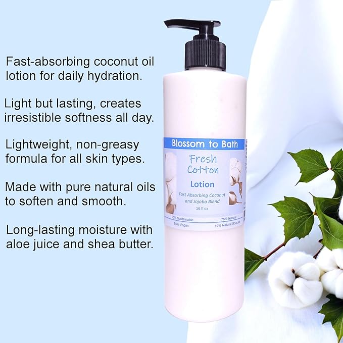 Fresh Cotton Lotion (16 ounce) - Phthalate Free Fragrance - Absorbs Quickly with a Clean Cotton Scent