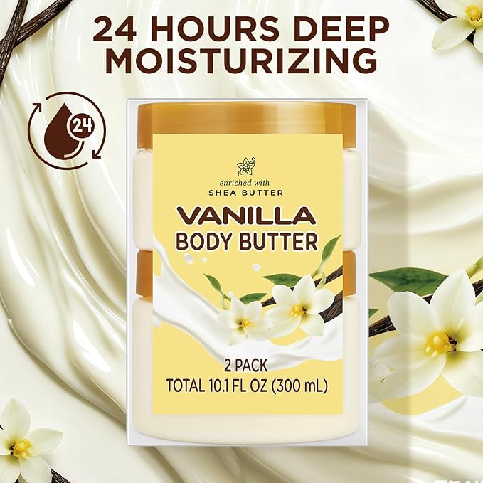 Vanilla Body Butter, Shea Body Butter for Women Dry Skin, Natural Vanilla Lotion for Body Care Smell Good-3.4 floz+6.8 floz(100ml+200ml)