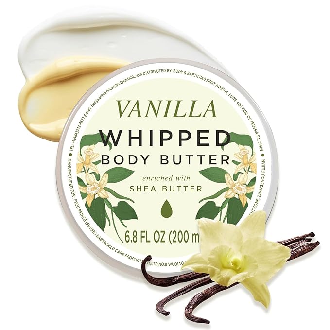Princess Belle Vanilla Whipped Shea Body Butter, Body Moisturizer for Dry Skin, Vanilla Scented Body Care, Leaves Skin Feeling Moisturized and Soft-200ml(6.8 floz)