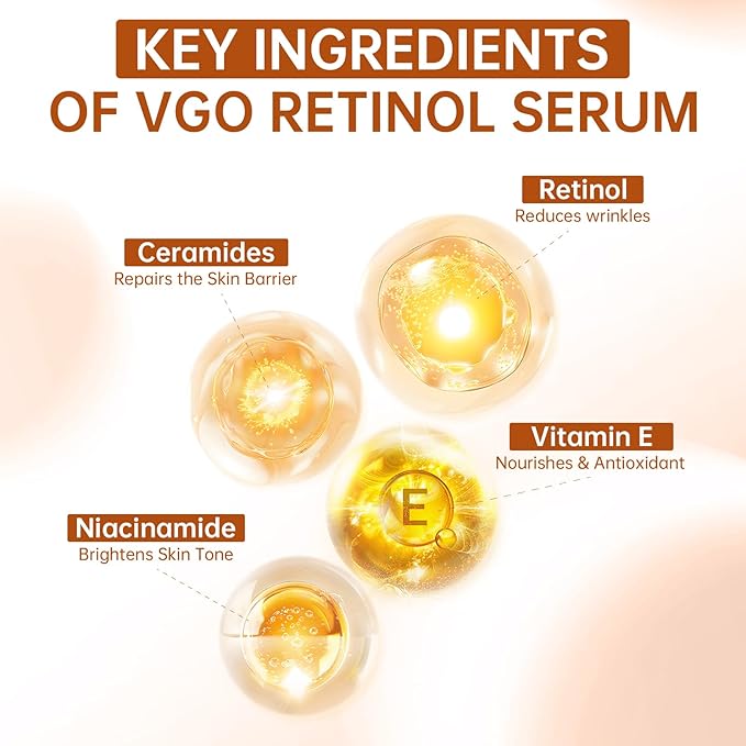 VGO Retinol Serum for Face, Resurfacing Retinol Serum with Hyaluronic Acid, Niacinamide and Ceramides, Hydrating and Refreshing, Wrinkle Smoothing, Suitable for Sensitive Skin (1 pack)