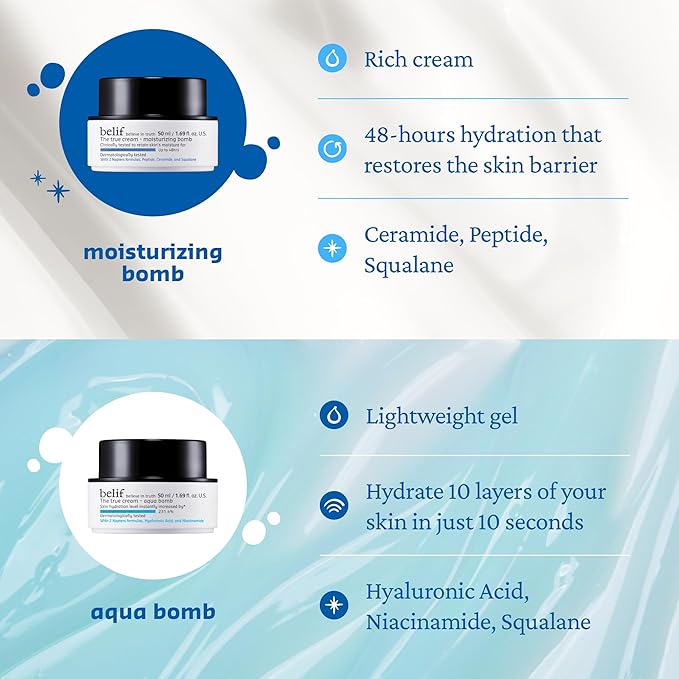 belif Moisturizing Bomb – Daily Ceramide Moisturizer with Peptide & Squalane, 48hr Hydration & Anti-Aging, Milky & Lightweight, Restores Skin Barrier, Korean Skincare, 3.3 fl oz (100ml)