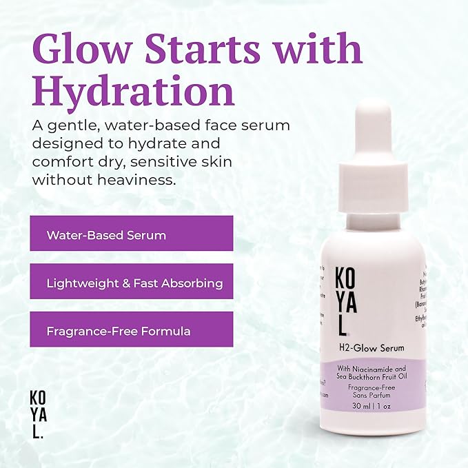 Koyal Beauty H2-Glow Face Serum with Niacinamide & Sea Buckthorn for Sensitive, Dry Skin - Vegan, Cruelty-Free Serum
