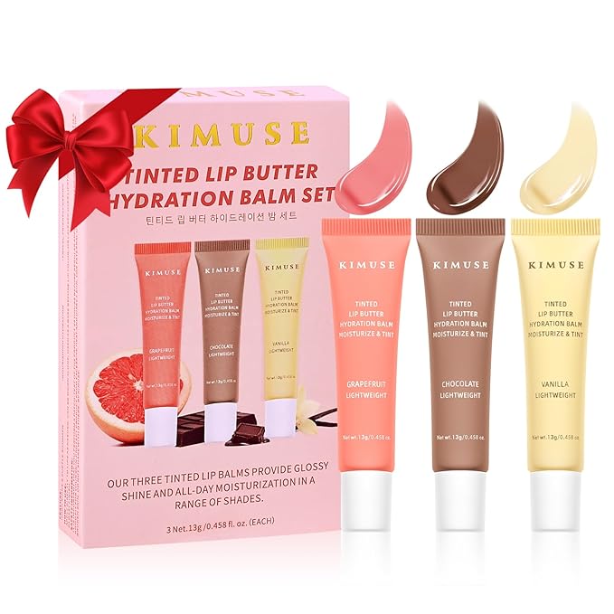 KIMUSE 3 Pack Tinted Lip Butter Hydration Balm, Hydrating Lip Treatment with Hyaluronic Acid & Vitamin E, Tinted Lip Balm for Instant Moisture, Shine & Hydration, Supple Lips, Vegan & Cruelty-Free