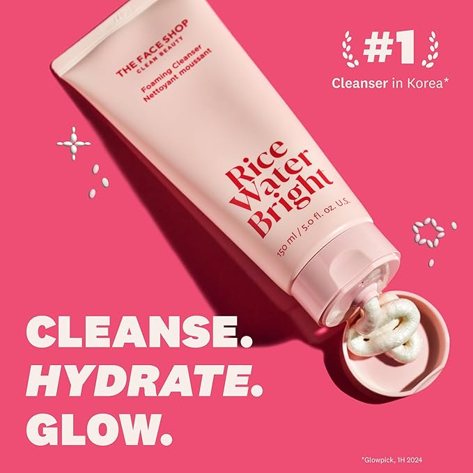 The Face Shop Rice Water Bright Foaming Facial Cleanser with Ceramide, Gentle Face Wash for Hydrating & Moisturizing, Vegan Face Cleanser, Makeup Remover, 150ml