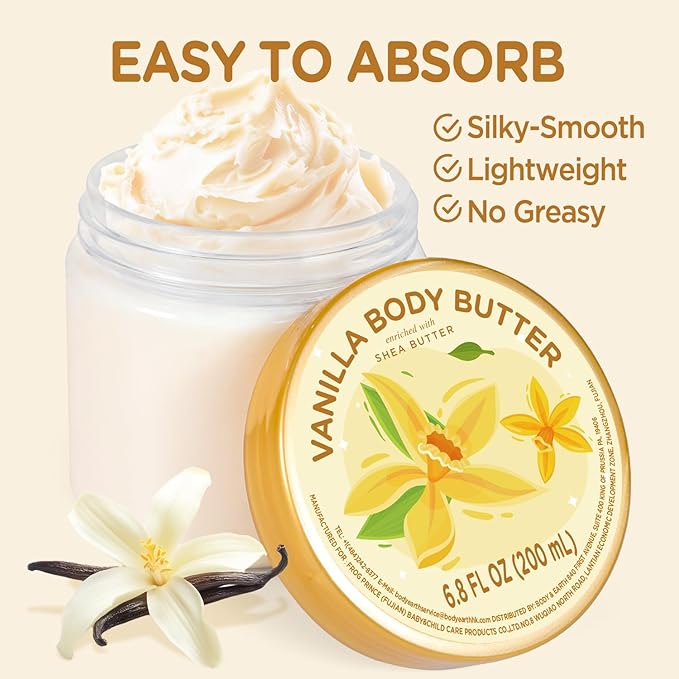 Vanilla Body Butter, Vanilla Scented Body Care, Natural Shea Body Butter for Skin, Body Care for Deep Moisturizing and Hydrating