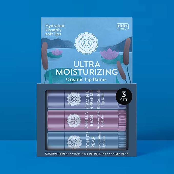 Lip Balm Set: All-Natural Shea Butter, Beeswax, Coconut Oil, Vitamin E Infused Lip Moisturizer Care (3 Pack, Ultra Moisturizing)