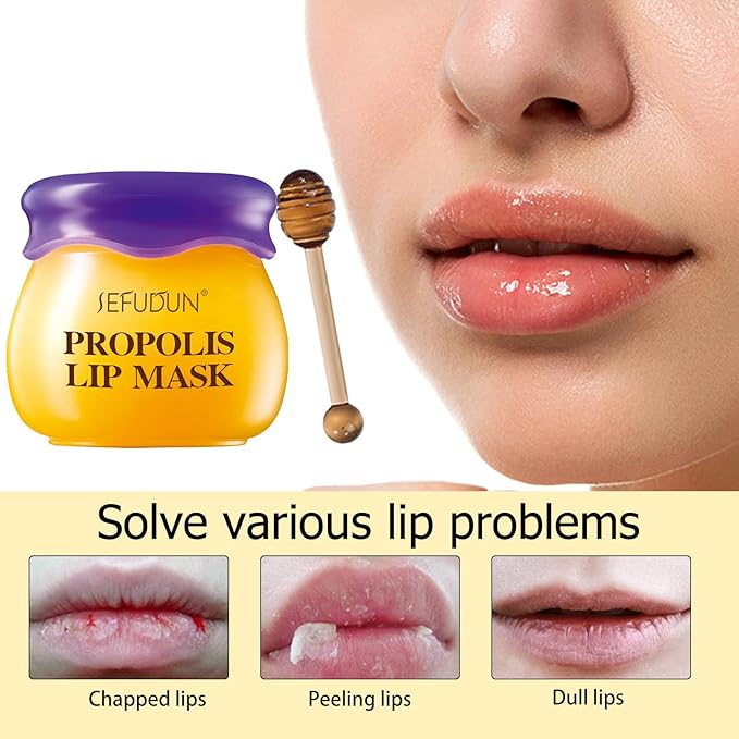 2 PCS Bee Balm Lip Balm, Bee Lip Balm Lip Mask, Propolis Lip Mask Overnight Moisturizing Lip Balm with Stick, Sleeping Lip mask Hydrating Prevention Dry & Cracked, Reduce lip Lines