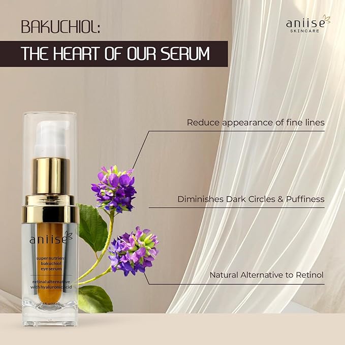 Bakuchiol Eye Serum – Natural Retinol Alternative with Hyaluronic Acid, Vitamins C & E – Hydrating & Under Eye Serum for Fine Lines, Dark Circles & Puffiness – 0.5 fl oz (15 mL)