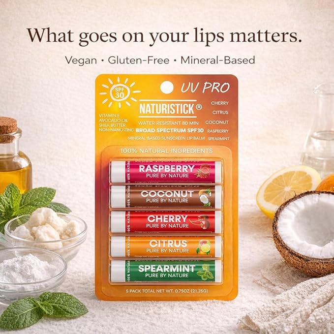 Naturistick UV Pro® Mineral SPF 30 Lip Balm – Assorted (5-Pack), Broad Spectrum Sun Protection