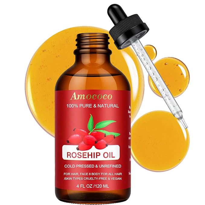 Organic Cold Pressed Rosehip Oil for Face, Natural Rose Hip Seed Oil, Nutrient Rich Facial Serum for Skin Care, Moisturize Dry Skin, 1 Fl Oz (30mL)
